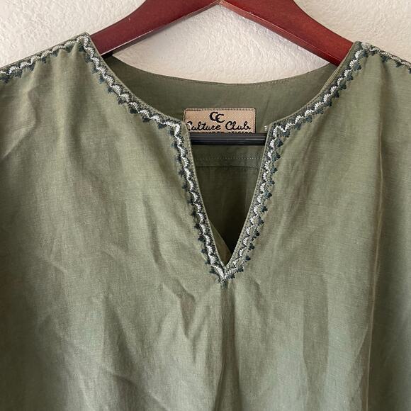Vintage silk green long sleeve tunic kaftan size xxl - Picture 5 of 8